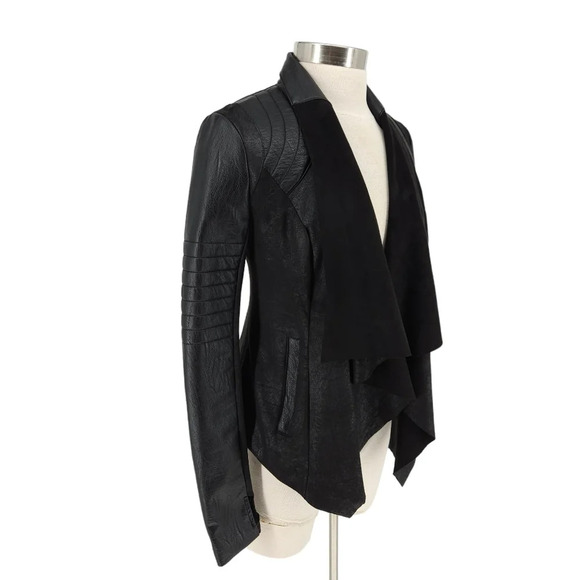 Blanc Noir Drape Front Moto Jacket Vegan Faux Leather Goth Quilted Jacket - Picture 3 of 10